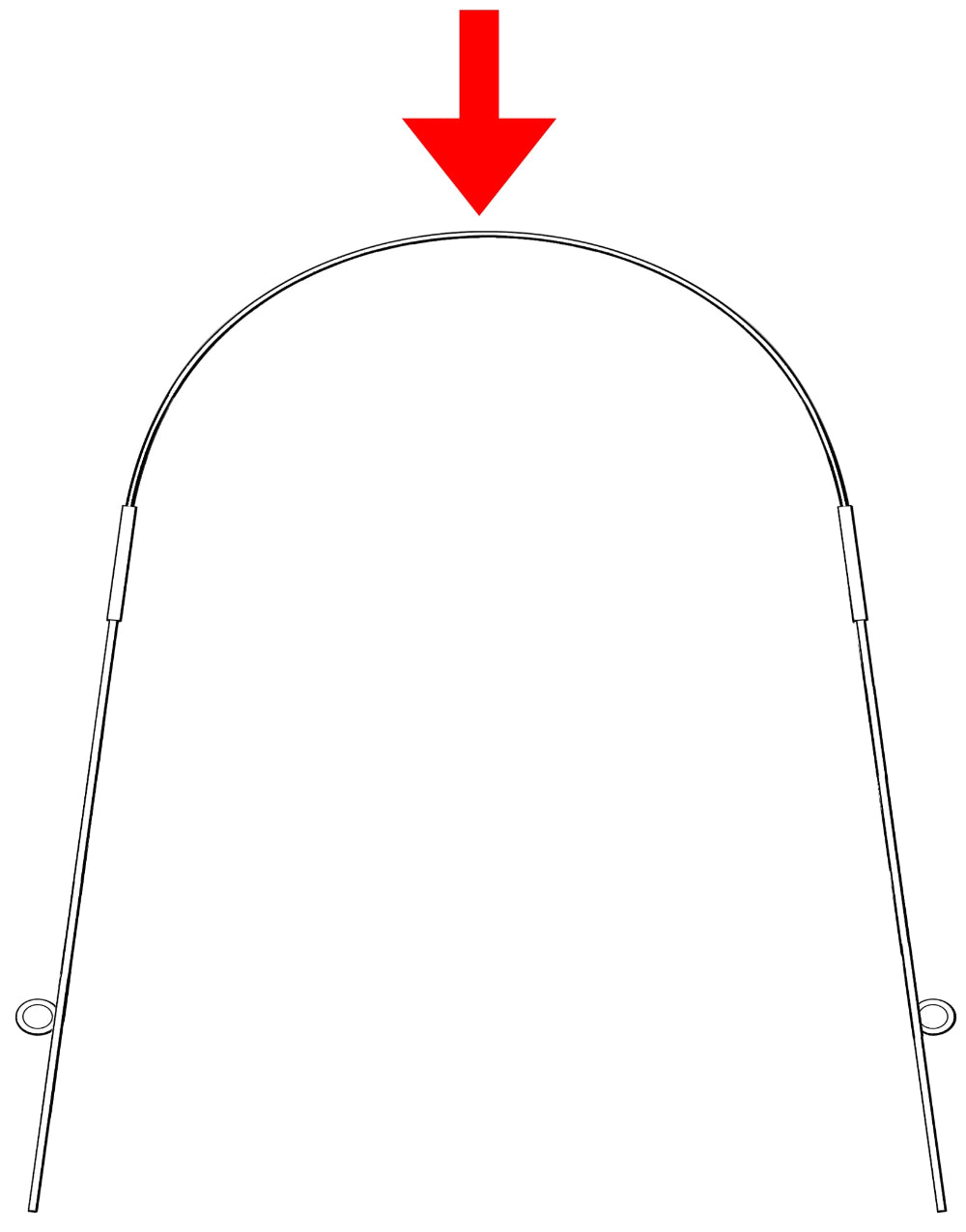 Metal arch with a red arrow pointing to a specific part on a white background
