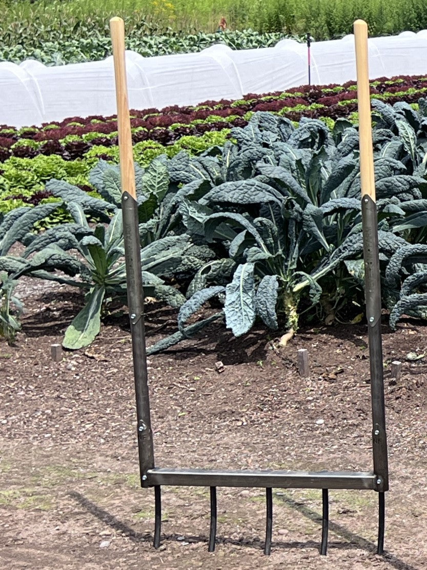 The GOAT Bottom Steel broadfork in a market garden