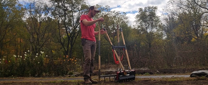 Farmer with an Iconoclast tilther and The GOAT broadfork