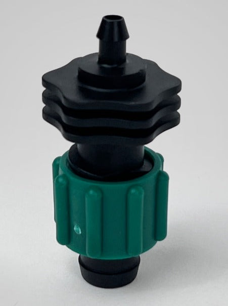 Black and green drip tape to barb irrigation connector